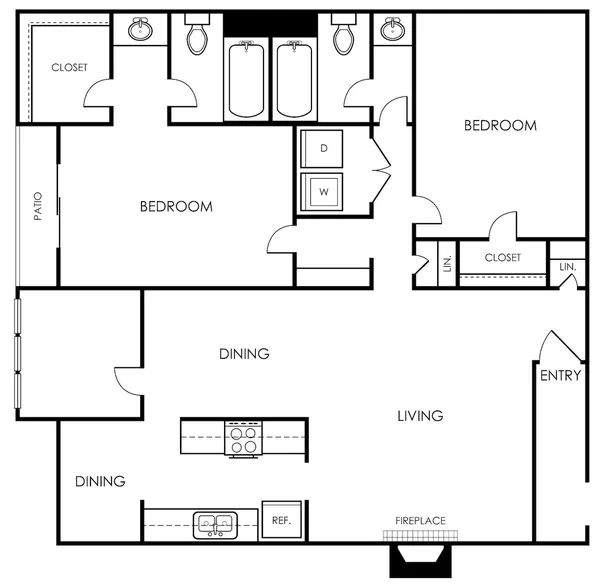 B4 floor plan, 2 bedroom, 1,308 sq ft