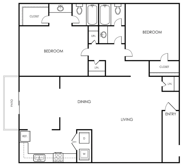 B5 floor plan, 2 bedroom, 1,400 sq ft