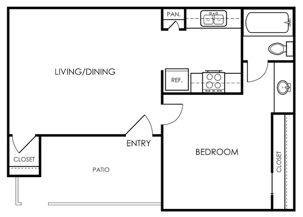 A1 floor plan, 1 bedroom, 544 sq ft