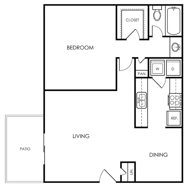 A2 floor plan, 1 bedroom, 812 sq ft