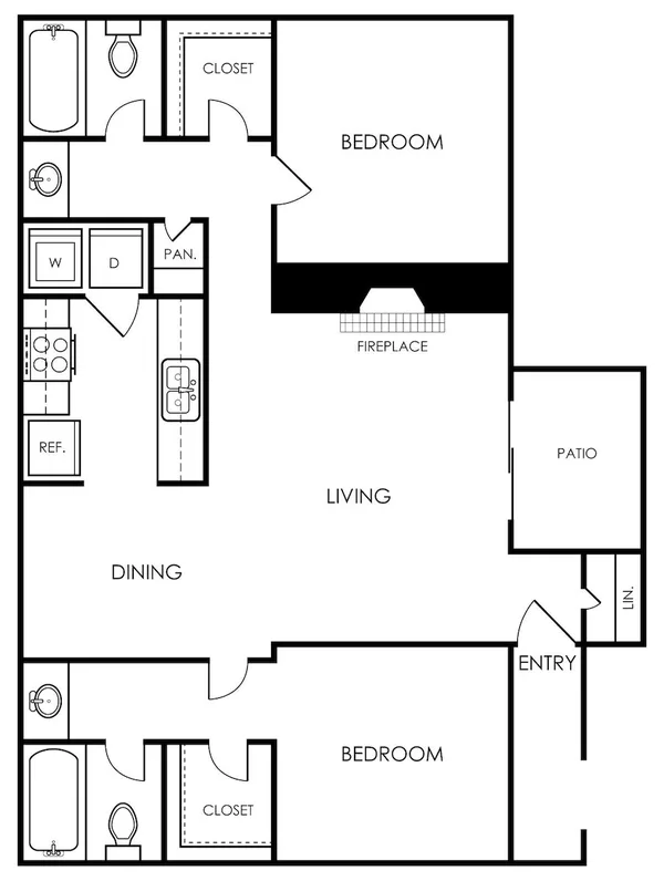 B1 floor plan, 2 bedroom, 1,121 sq ft
