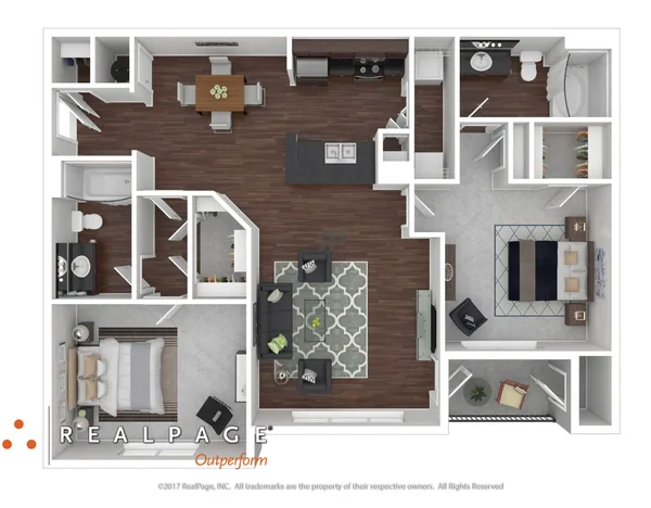B2 floor plan, 2 bedroom, 1,119 sq ft