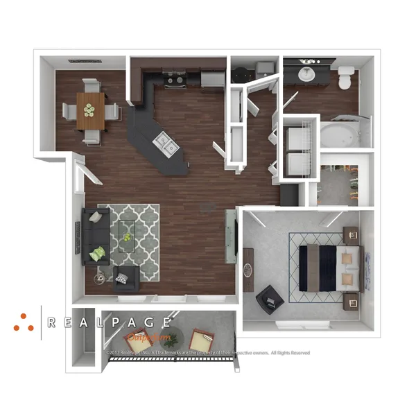 A1 floor plan, 1 bedroom, 766 sq ft