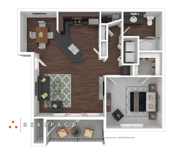 A2 floor plan, 1 bedroom, 887 sq ft