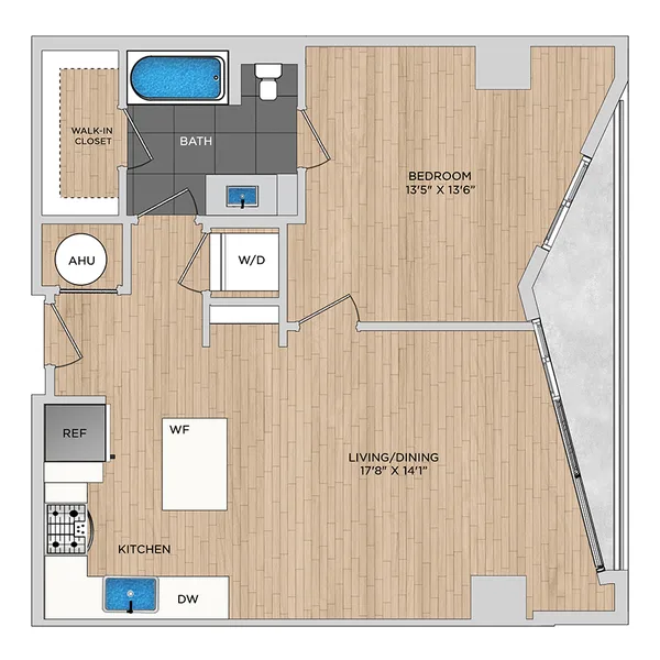 A2.1A floor plan, 1 bedroom, 767 sq ft