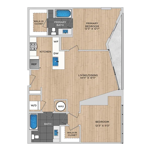 B1.1 floor plan, 2 bedroom, 1,138 sq ft