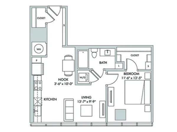A3c floor plan, 1 bedroom, 769 sq ft