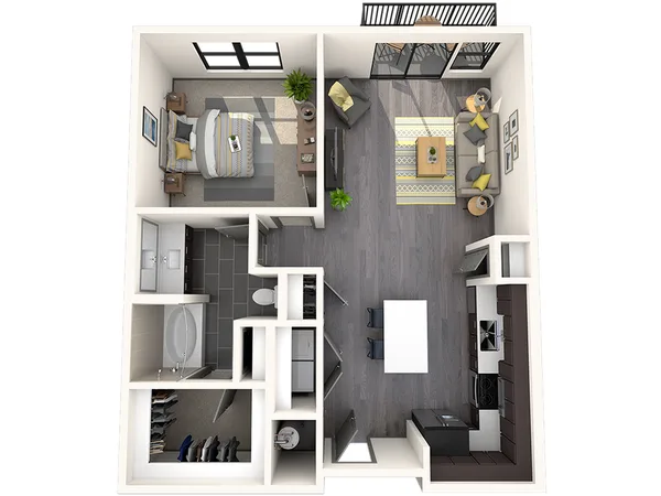 1A-1 floor plan, 1 bedroom, 777 sq ft