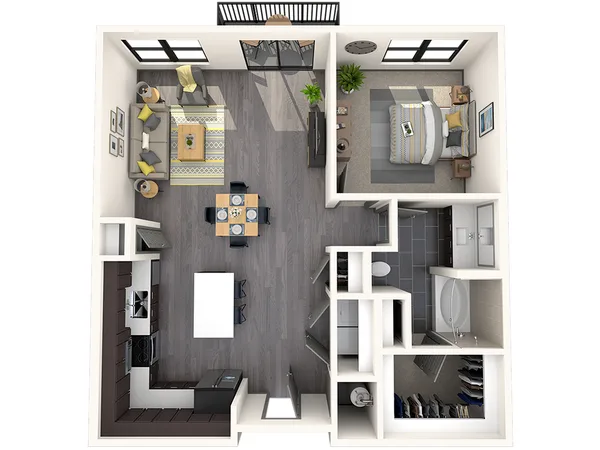 1B-2 floor plan, 1 bedroom, 875 sq ft