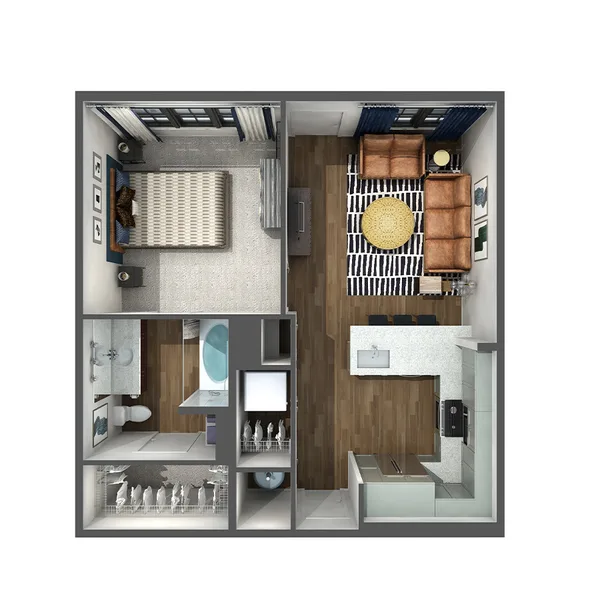 A1 floor plan, 1 bedroom, 650 sq ft