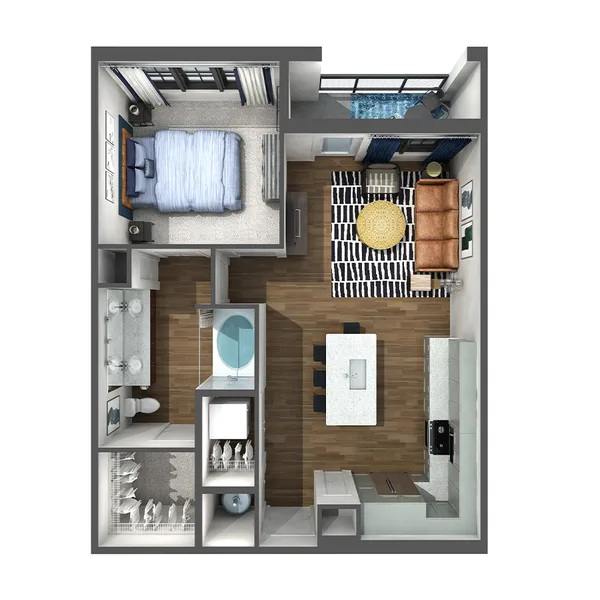 A3 floor plan, 1 bedroom, 737 sq ft