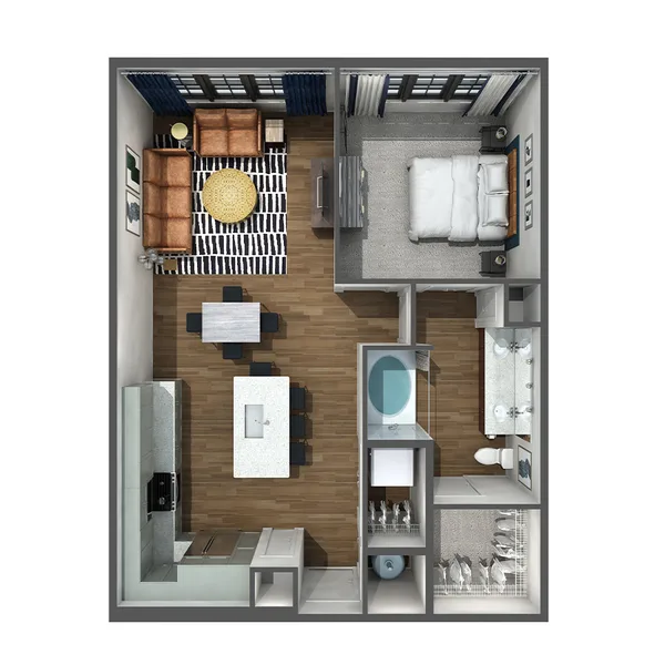 A5 floor plan, 1 bedroom, 800 sq ft