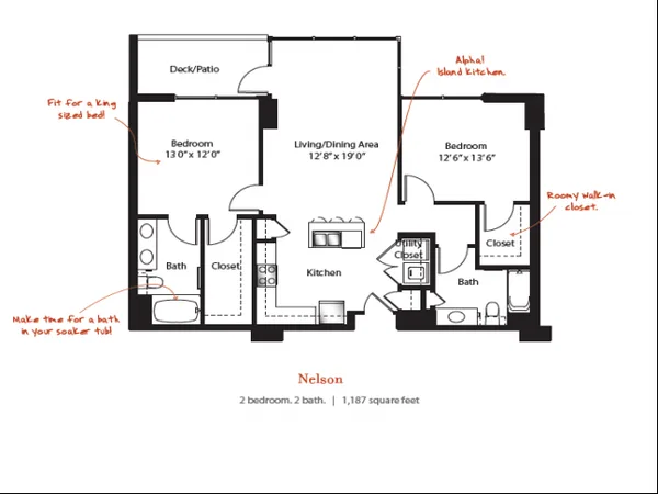 Nelson floor plan, 2 bedroom, 1,187 sq ft