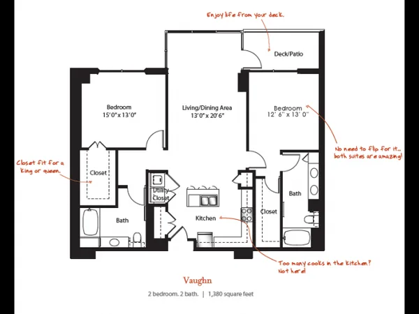 Vaughn floor plan, 2 bedroom, 1,380 sq ft