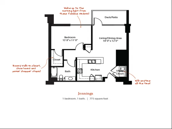Jennings floor plan, 1 bedroom, 775 sq ft