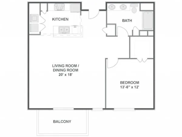 White River floor plan, 1 bedroom, 969 sq ft