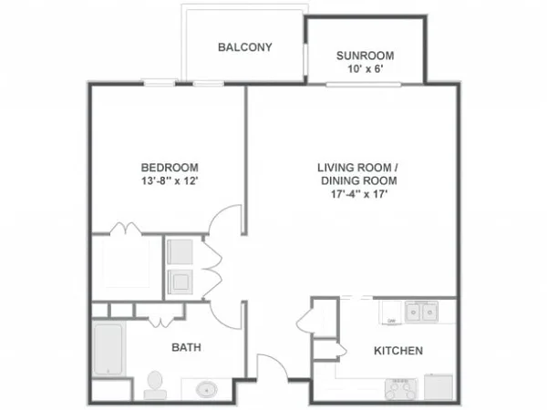 Guadalupe floor plan, 1 bedroom