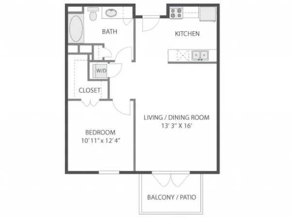 Sabine floor plan, 1 bedroom, 705 sq ft