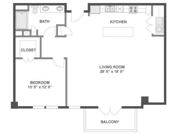 Nueces floor plan, 1 bedroom