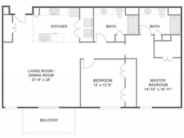 Canadian floor plan, 2 bedroom, 1,281 sq ft