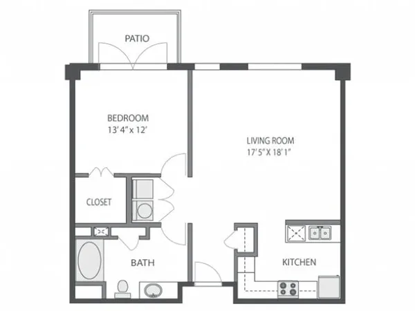 Comal floor plan, 1 bedroom
