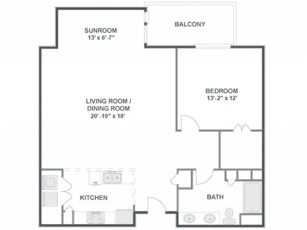 Red River floor plan, 1 bedroom, 1,053 sq ft