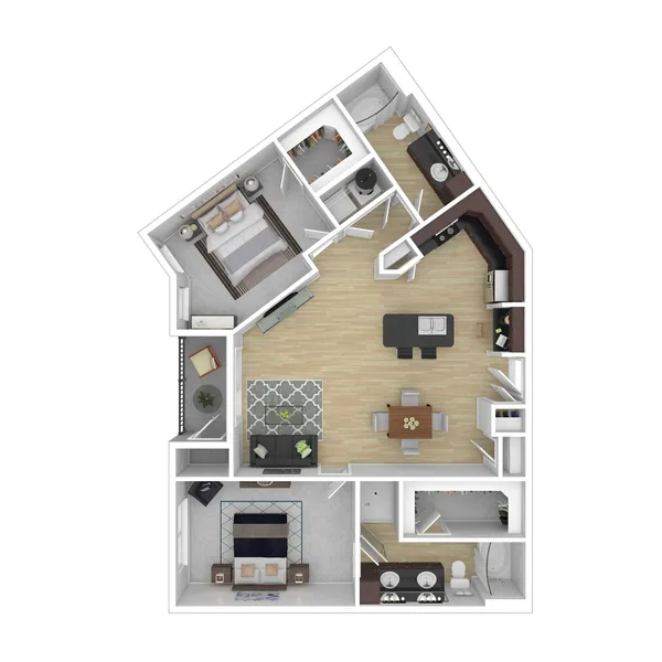 B10 floor plan, 2 bedroom, 1,206 sq ft