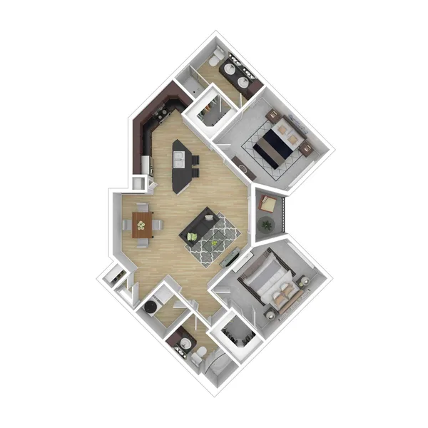 B7 floor plan, 2 bedroom, 1,144 sq ft