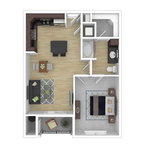 A3 floor plan, 1 bedroom, 690 sq ft