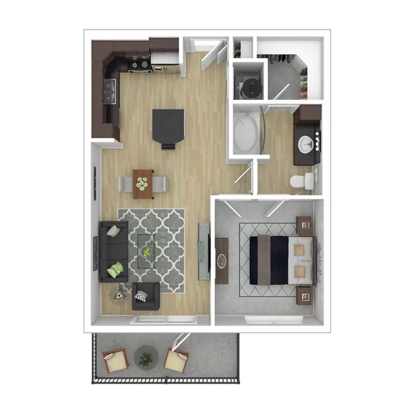 A2 floor plan, 1 bedroom, 661 sq ft