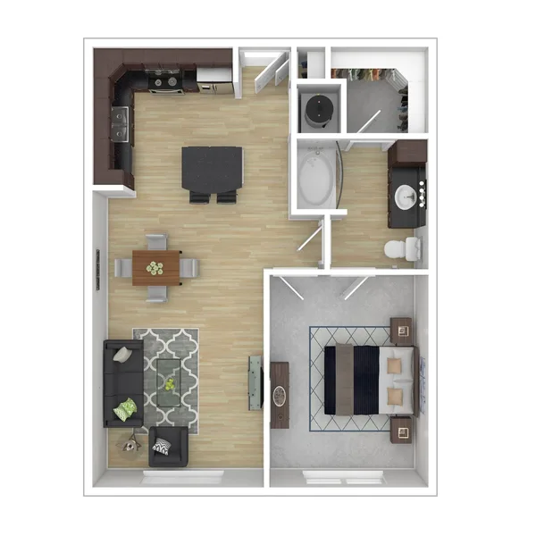 A4 floor plan, 1 bedroom, 744 sq ft