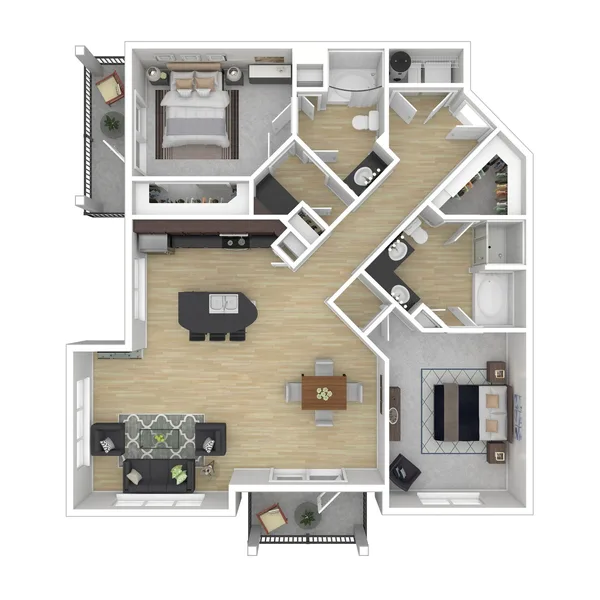 B12 floor plan, 2 bedroom, 1,345 sq ft