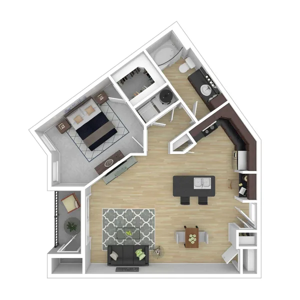 A6 floor plan, 1 bedroom, 855 sq ft