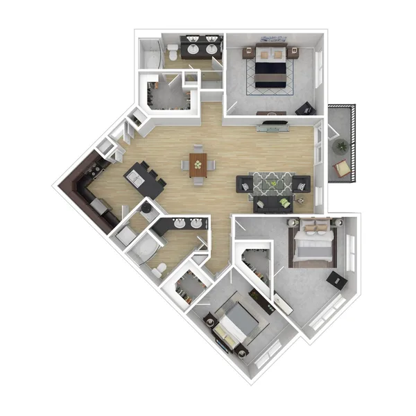 C3 floor plan, 3 bedroom, 1,660 sq ft