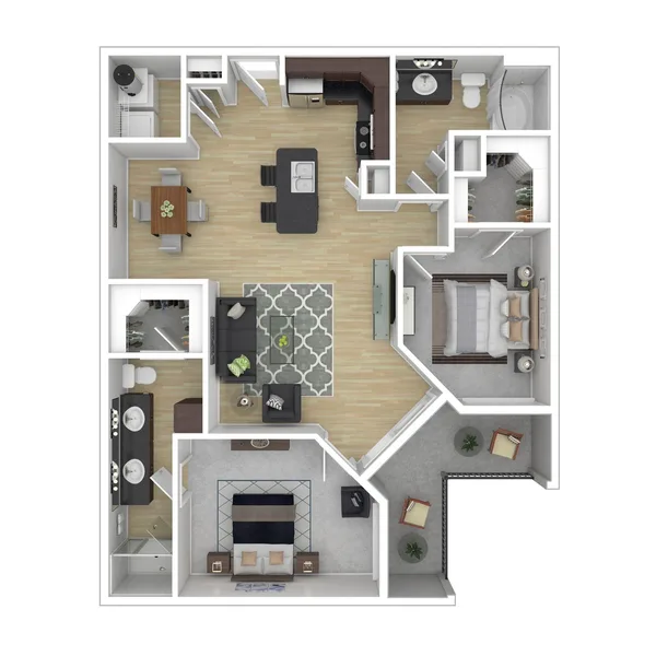 B11 floor plan, 2 bedroom, 1,244 sq ft