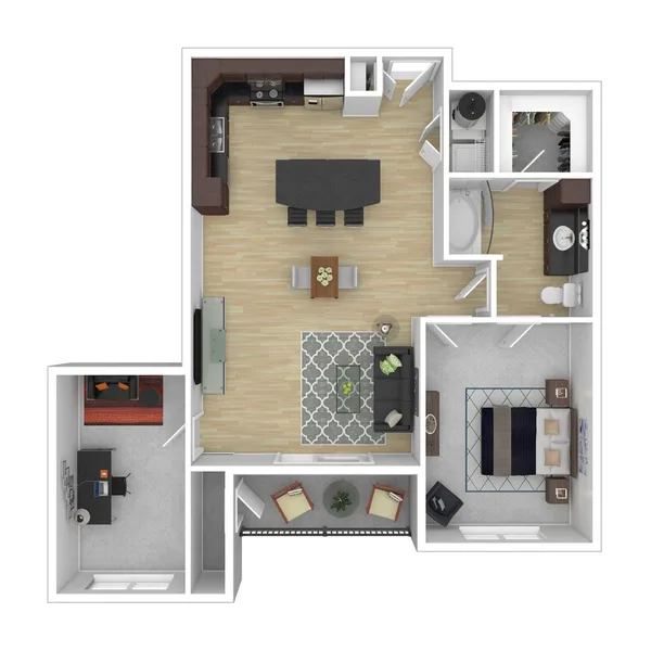 B2 floor plan, 2 bedroom, 988 sq ft