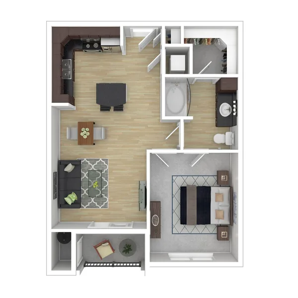 A1 floor plan, 1 bedroom, 591 sq ft