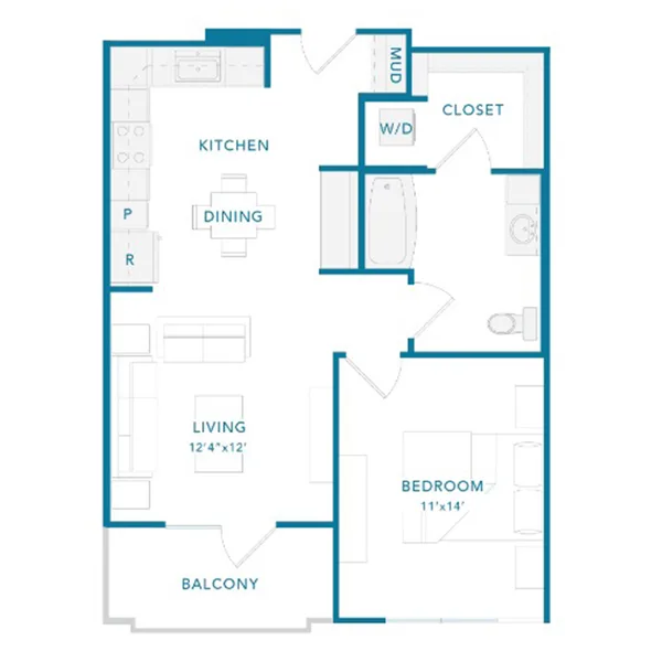 A2H floor plan, 1 bedroom
