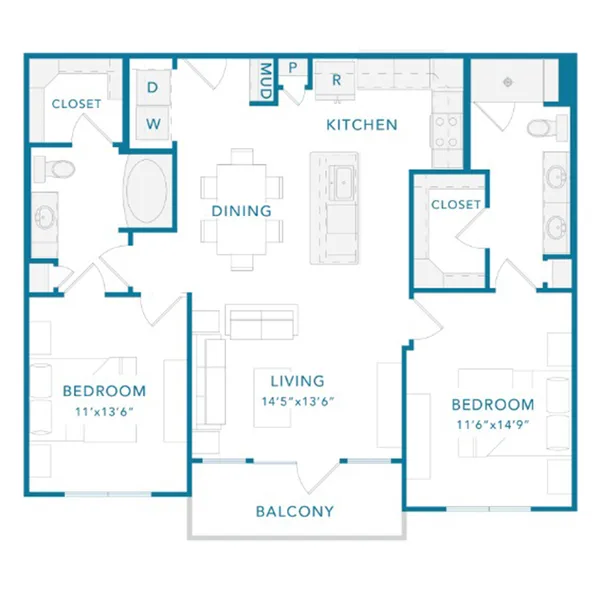 C1 floor plan, 2 bedroom