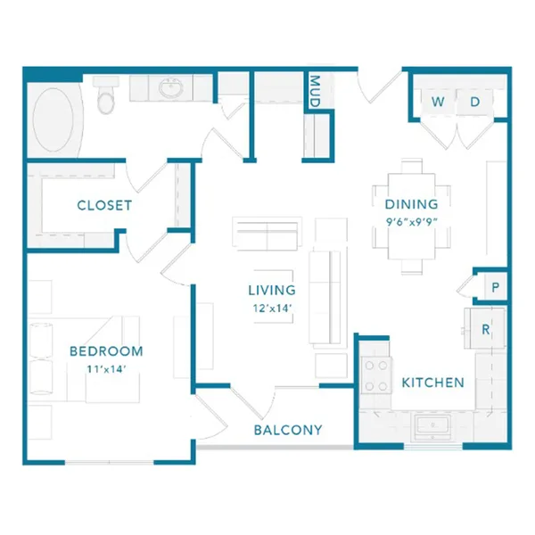 A4 floor plan, 1 bedroom, 819 sq ft