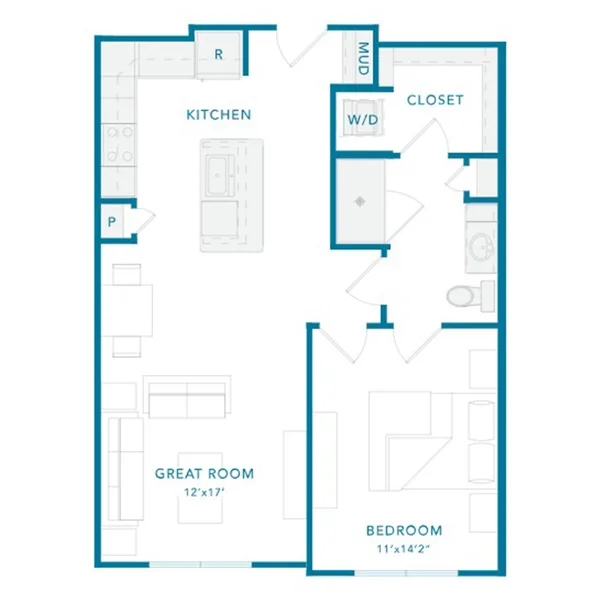 A2A floor plan, 1 bedroom, 755 sq ft