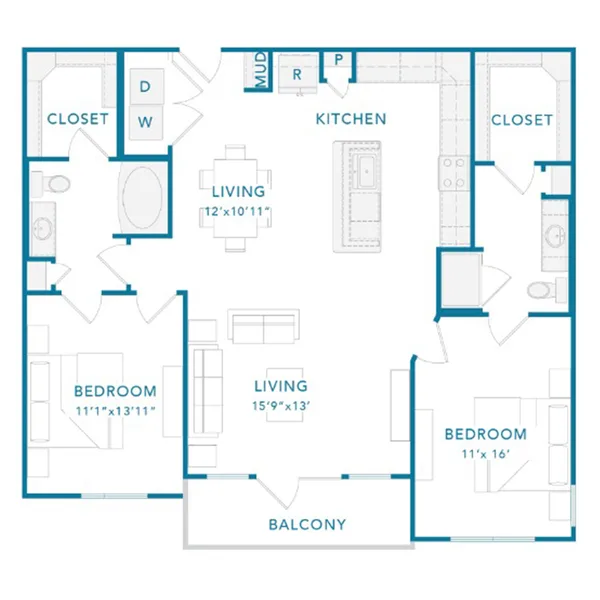 CAW floor plan, 2 bedroom