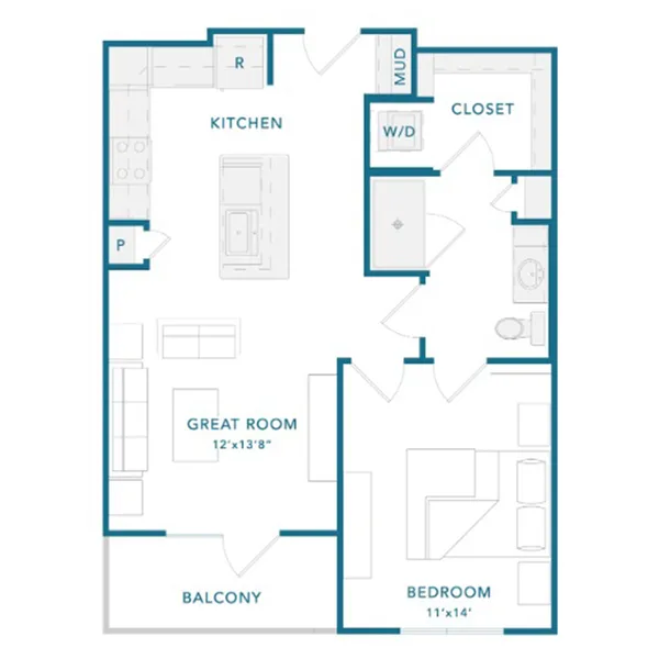 A2 floor plan, 1 bedroom, 693 sq ft