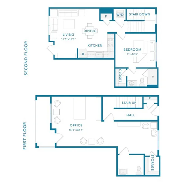 LW1 floor plan, 1 bedroom