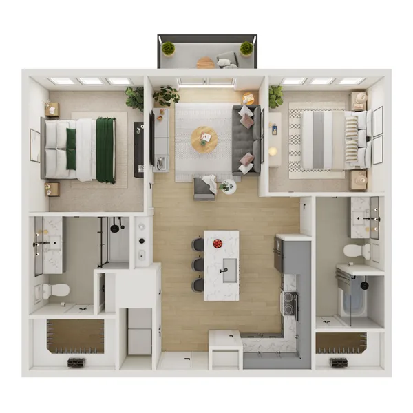 B2 floor plan, 2 bedroom, 975 sq ft