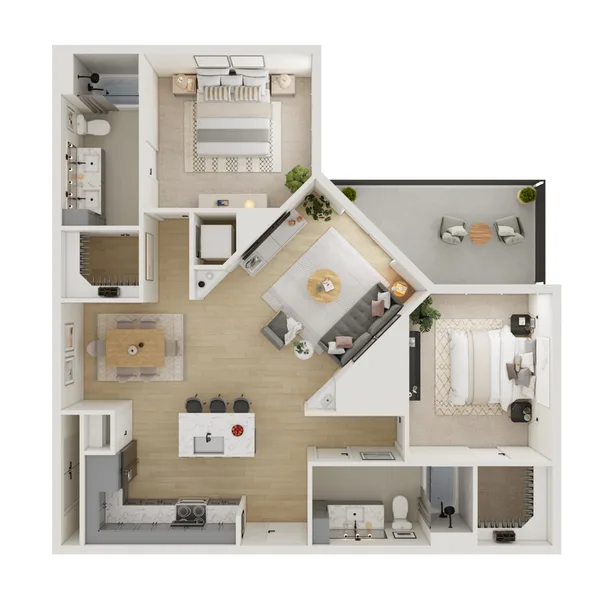 B5 floor plan, 2 bedroom, 1,137 sq ft