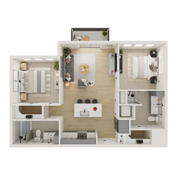 B1 floor plan, 2 bedroom, 886 sq ft