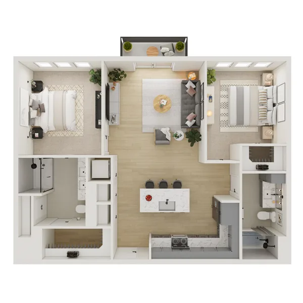 B4 floor plan, 2 bedroom, 1,083 sq ft