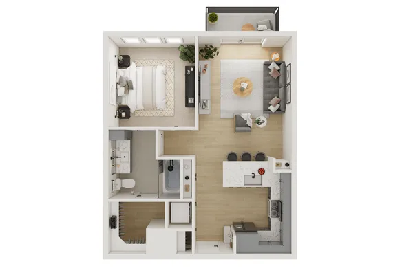 A2 floor plan, 1 bedroom, 684 sq ft