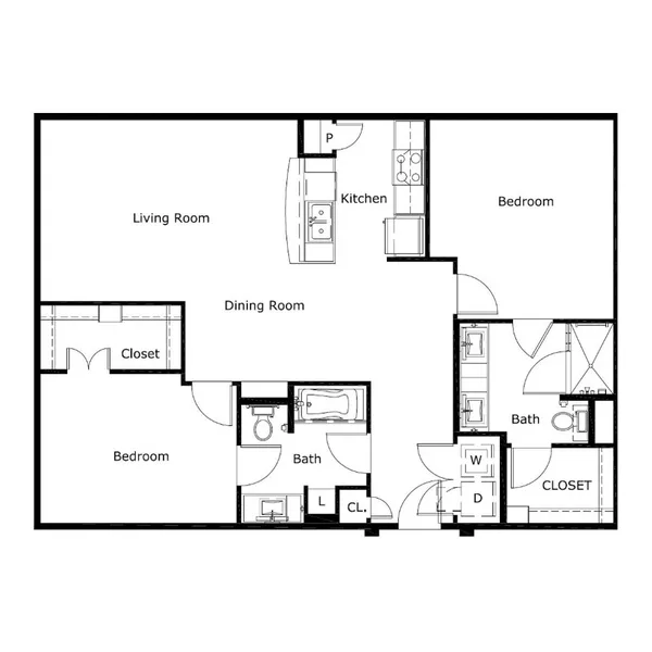 B2 floor plan, 2 bedroom, 1,348 sq ft